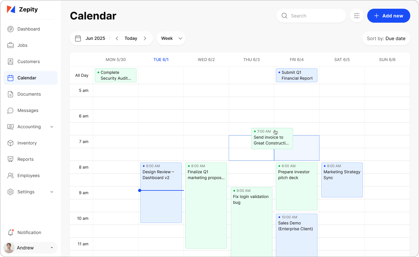 Calendar system user interface showing month/week/day views, event creation, recurring appointments, and calendar sharing options