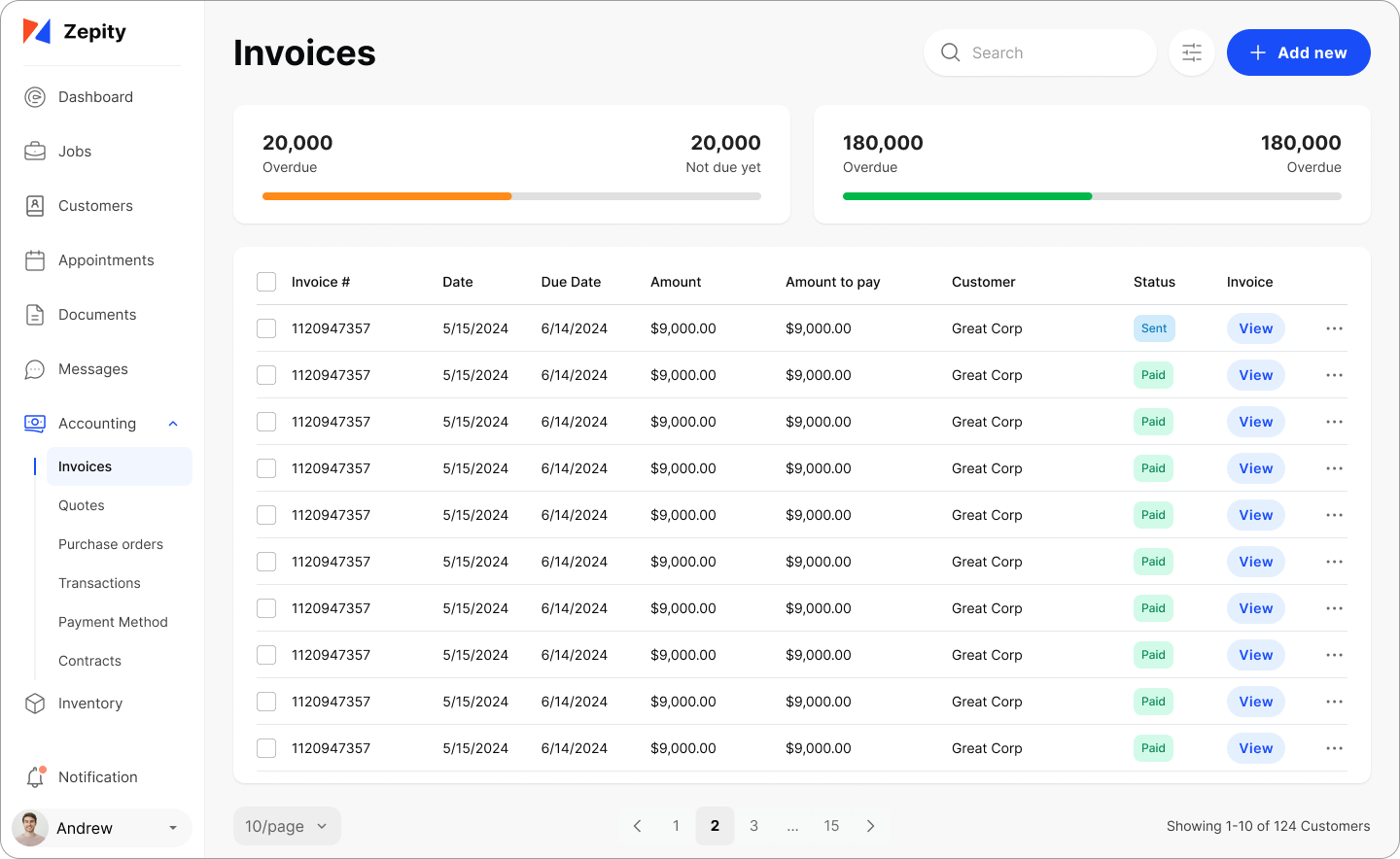 Invoices creation user interface showing PDF invoice generation with payment processing integration and billing workflow