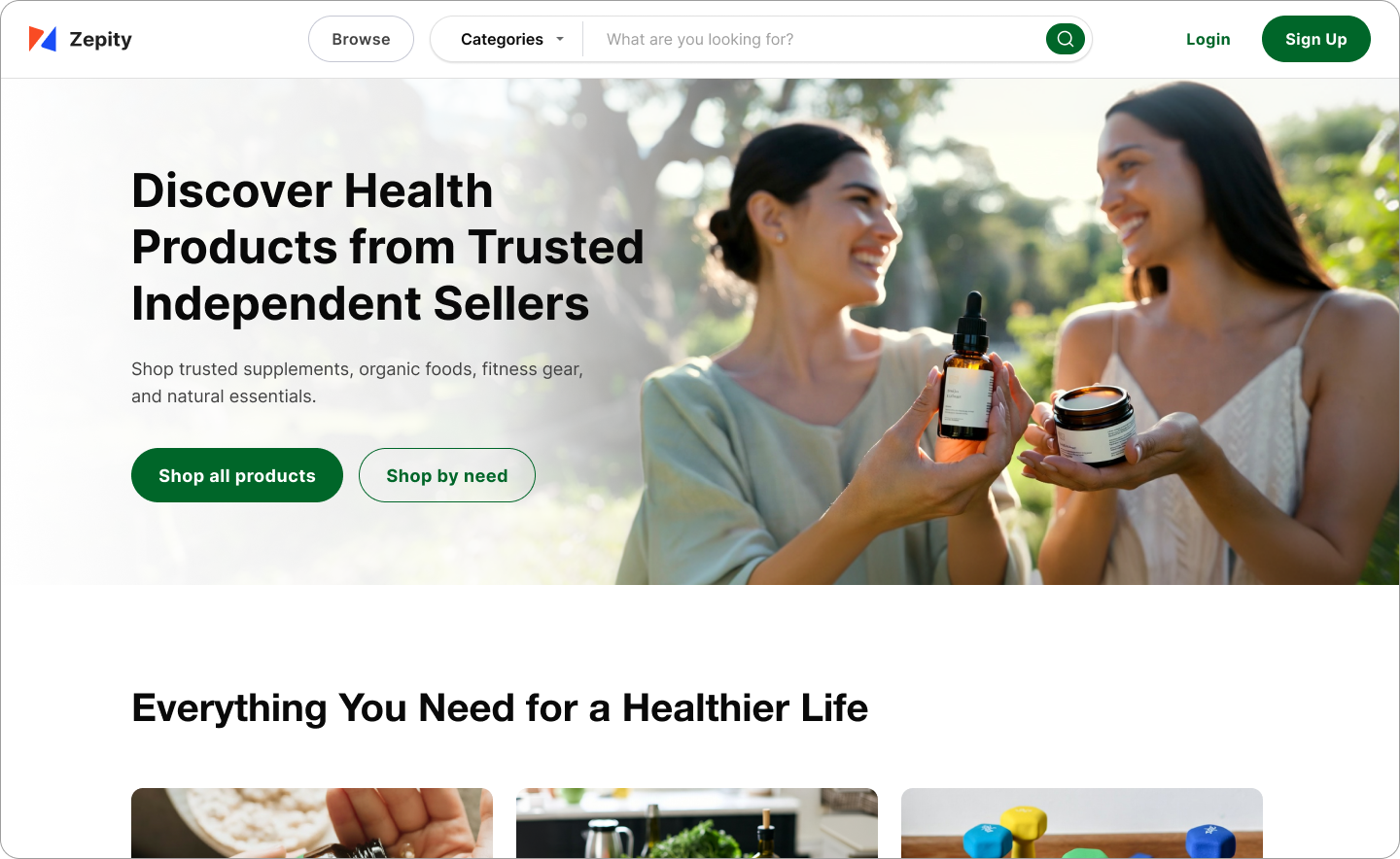 Marketplace for products user interface showing product listings, vendor dashboard, order management, and multi-vendor analytics platform
