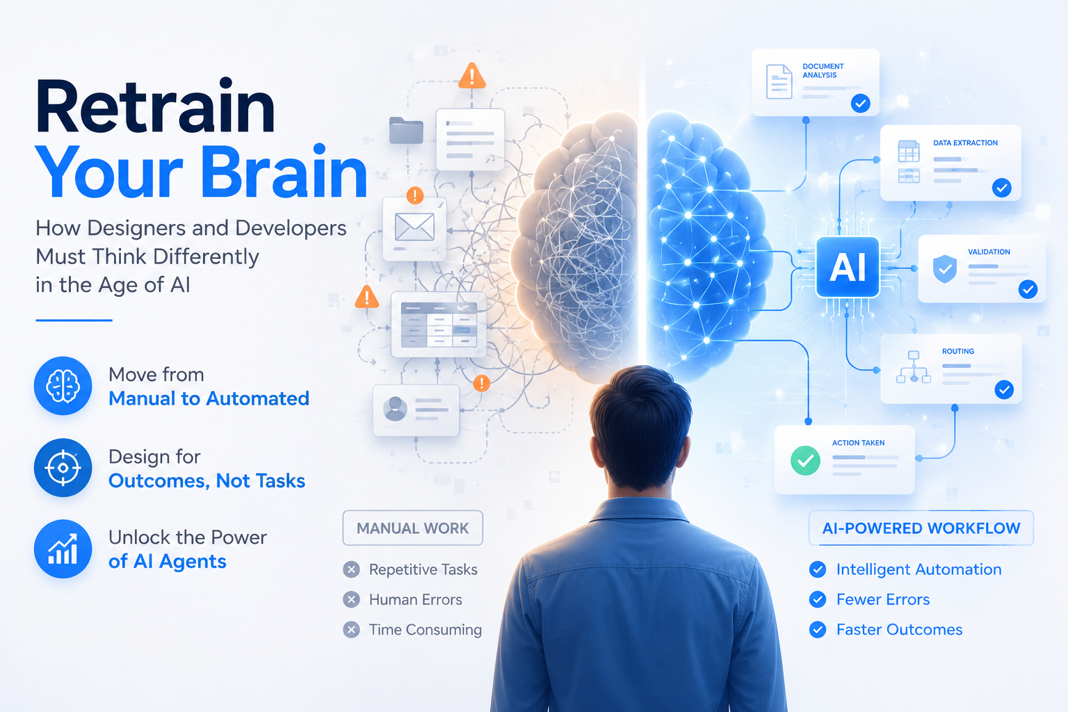 Designer and developer rethinking software architecture with AI agents, workflows, and human oversight interfaces